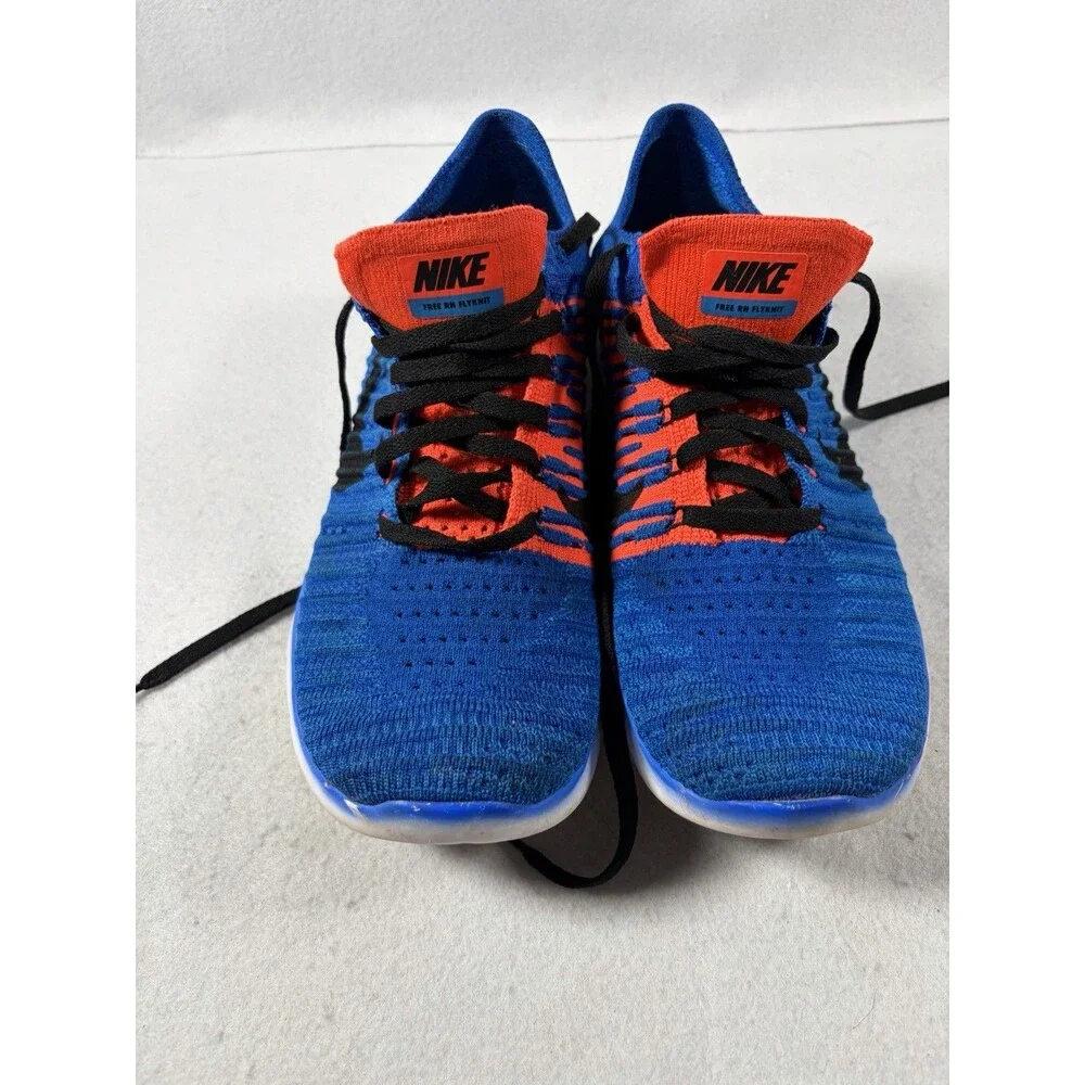 Nike Boys Blue Orange Free RN Flyknit 834362-401 Athletic Running Shoes Sz 6.5y